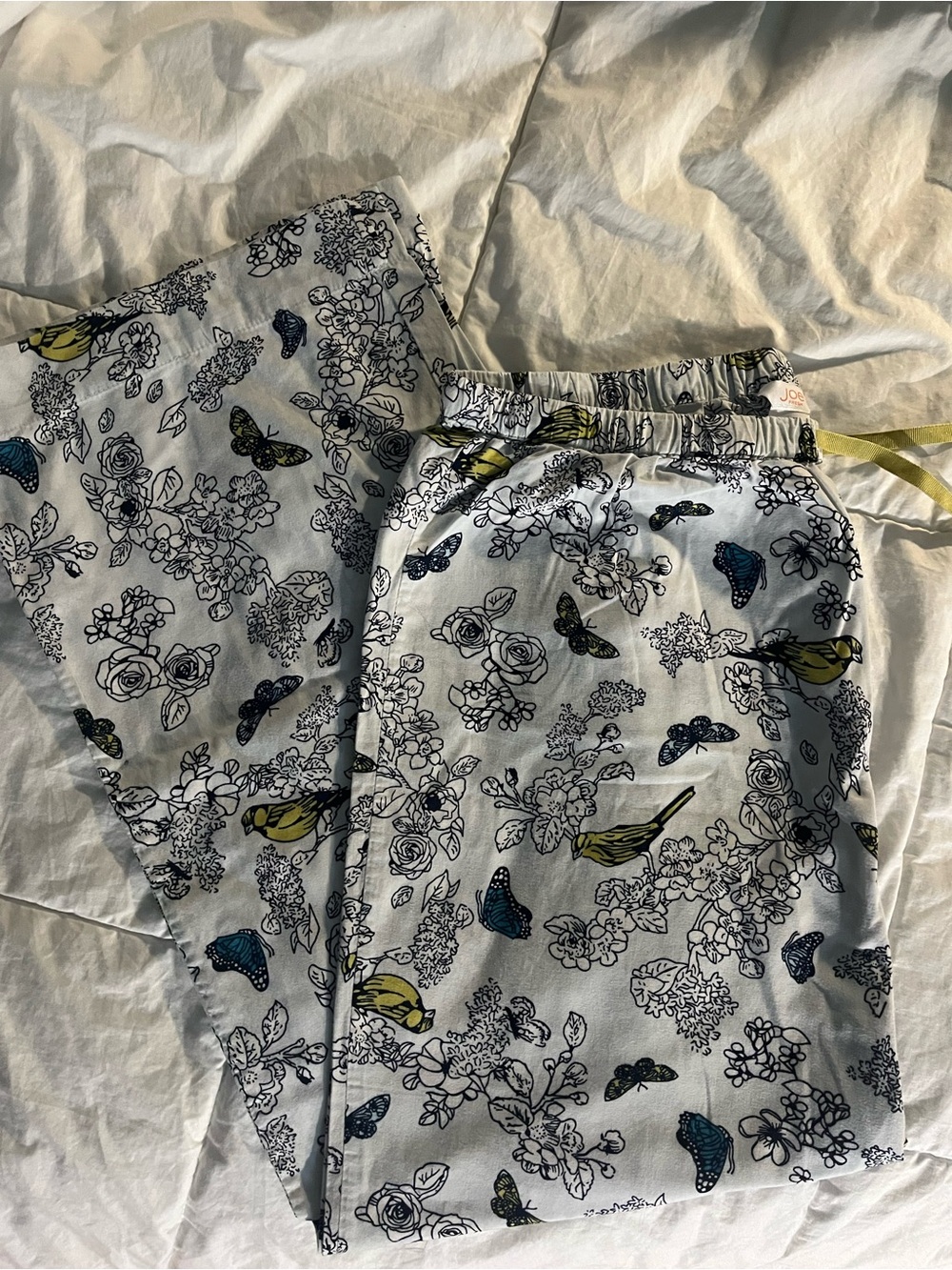 Floral & Butterfly Pajama Pants with Yellow Bird Print